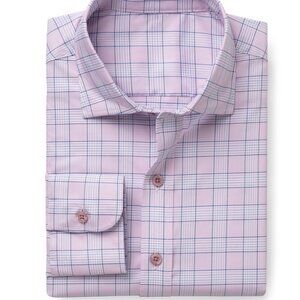 Mens Dress shirt - Pink Light Blue and Navy Plaid.